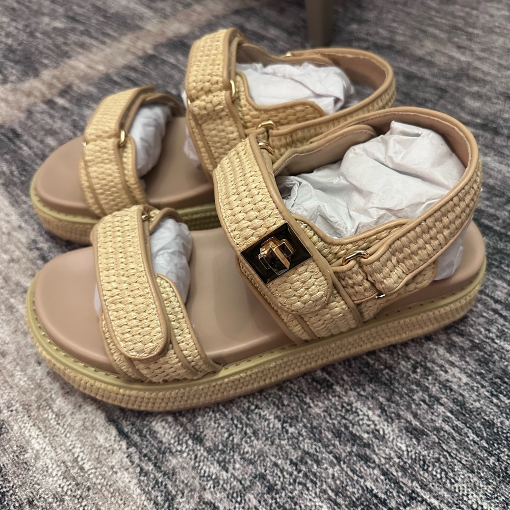 NEW! Beige Woven Platform Sandals - Picture 4 of 7